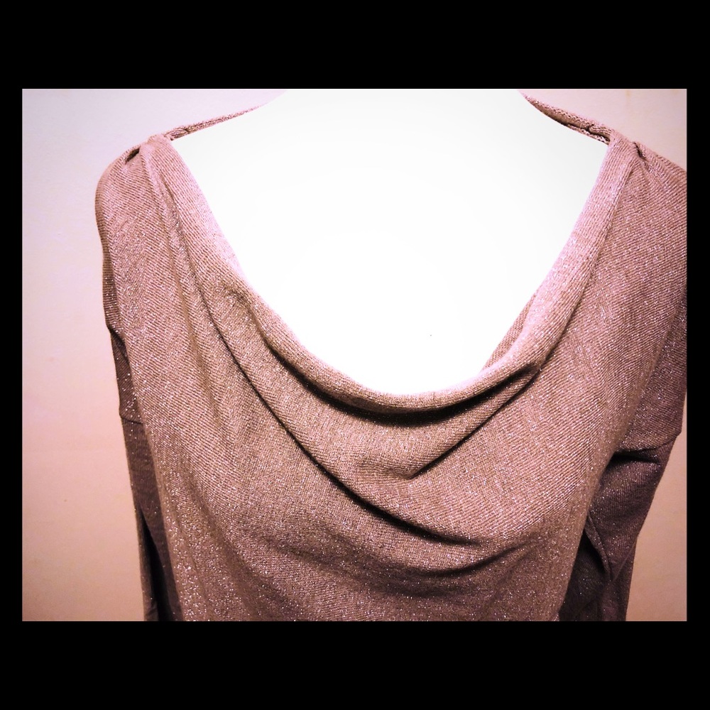 Drape or off the shoulder tan beautiful dress!